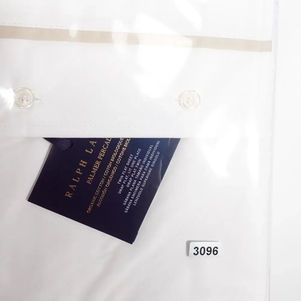 New Ralph Lauren Organic Cotton Percale Palmer Twin Flat Sheet White/Sand Dune